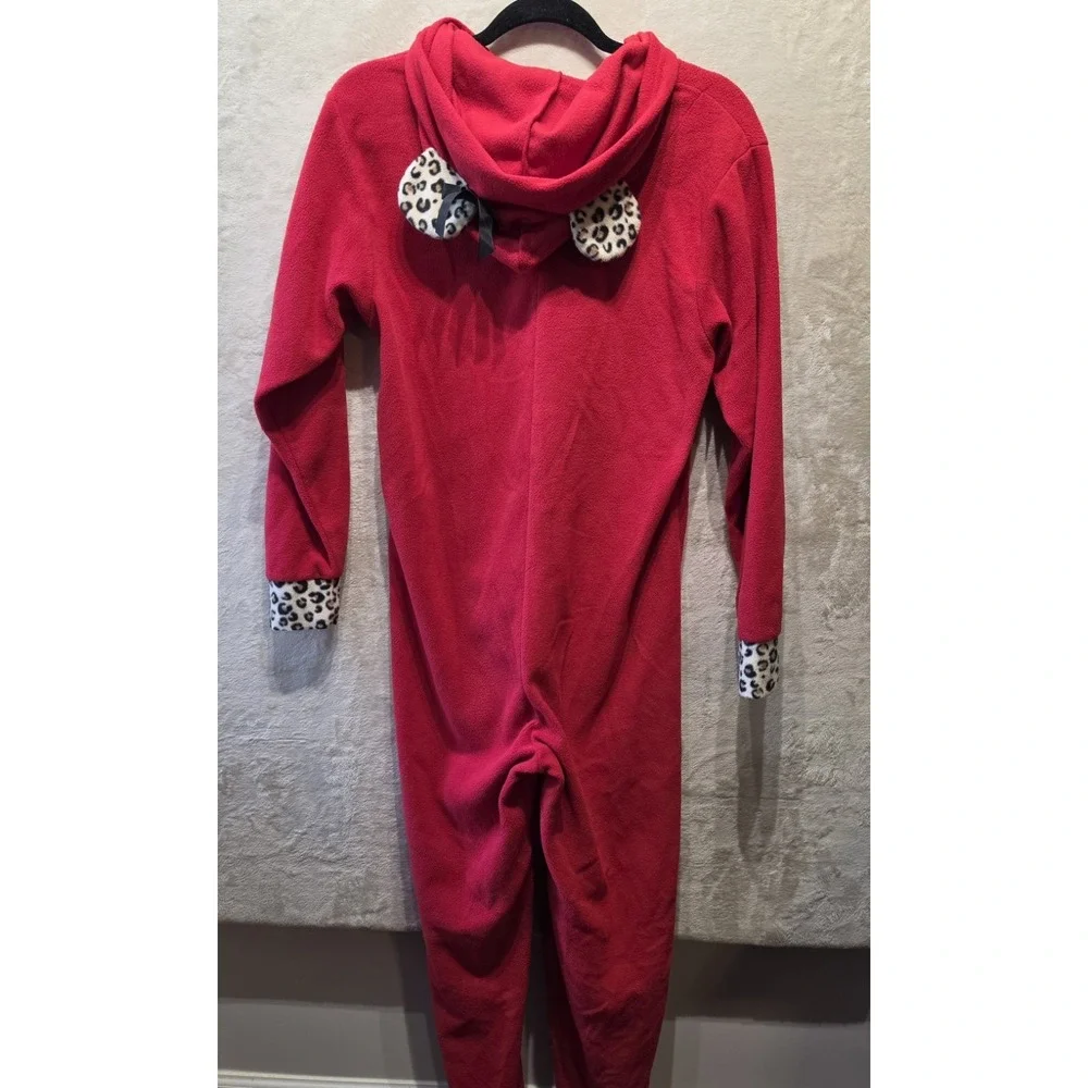 Disney Adult Minnie Mouse Red & Leopard Fleece 1 Pc Jumpsuit Pajamas Hood Size M - Picture 5 of 10